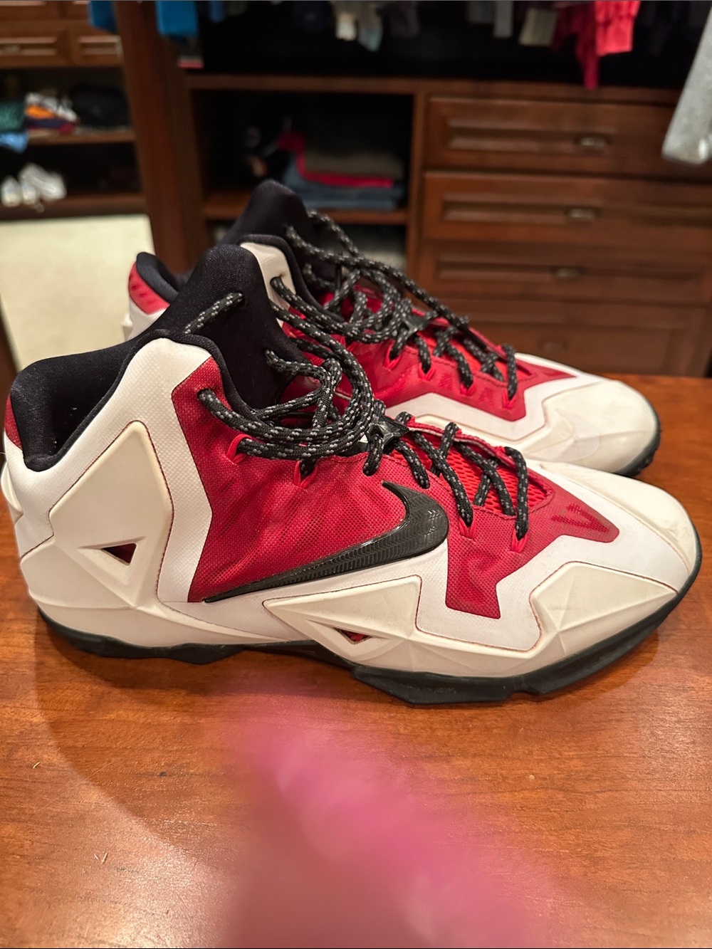 Nike Red, White and Black LeBron James Basketball Shoes